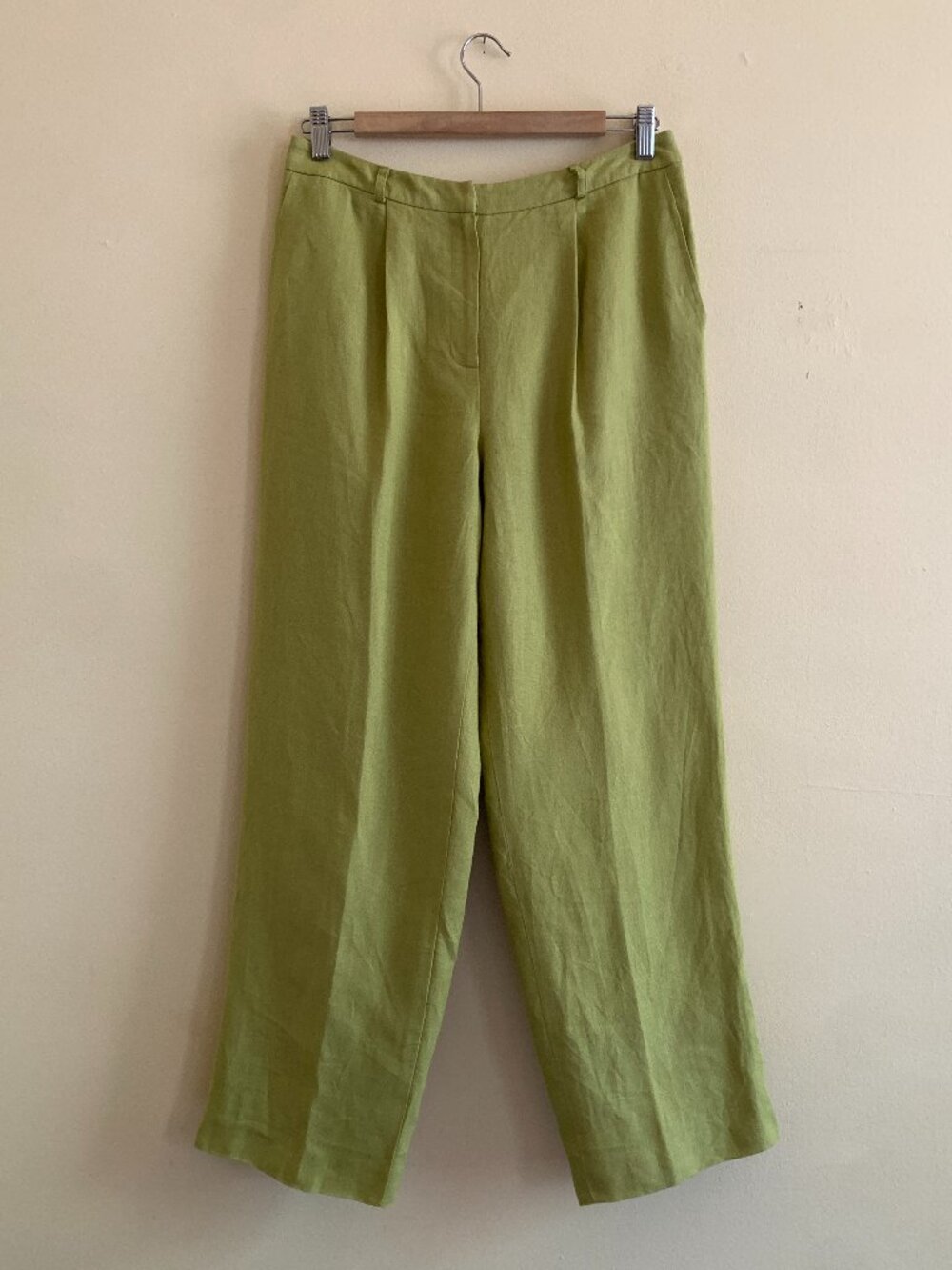 VINTAGE Talbots Green Linen Straight Leg Trousers Size 8/10 Irish Linen Chartreu